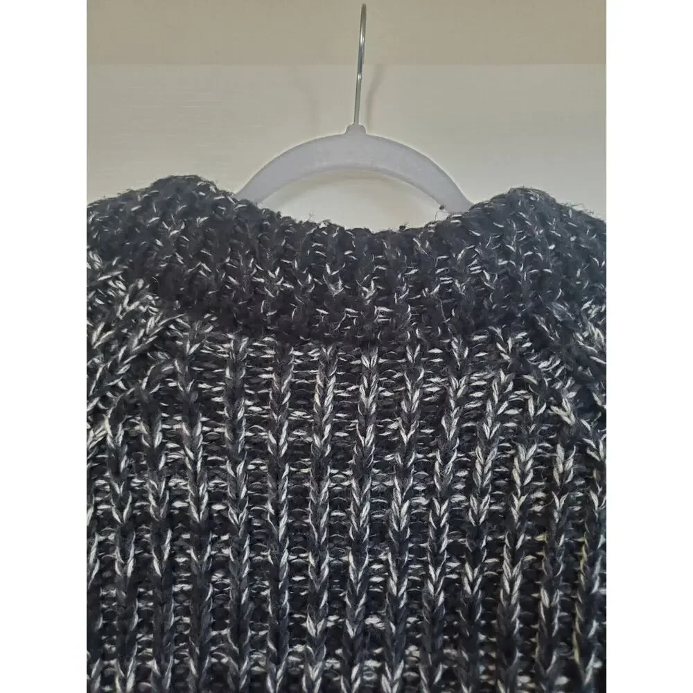 II Sisters Black Grey Shawl Collar Chunky Knit Cardigan Sweater, Women's Large - Picture 9 of 11